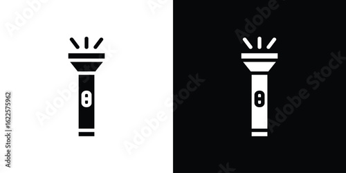 Flashlight icon silhouette collection in black and white flat solid versions for graphic designs