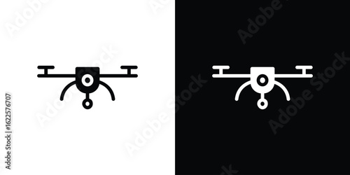 Drone icon silhouette collection in black and white flat solid versions for graphic designs