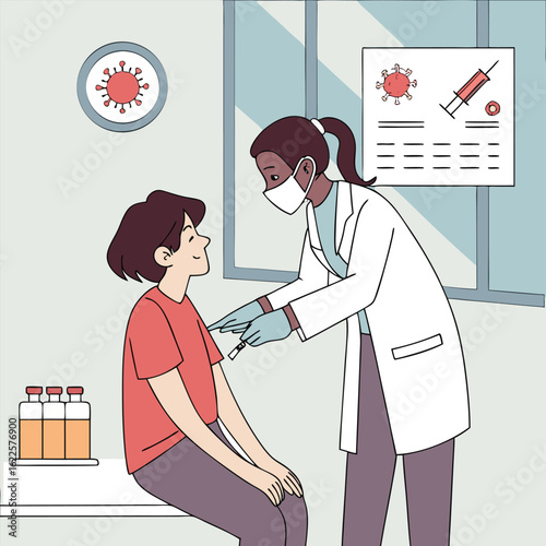 Person getting vaccinated by healthcare worker generated by ai