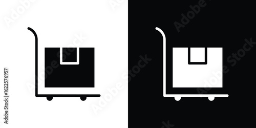 Dolly flatbed icon silhouette collection in black and white flat solid versions for graphic designs