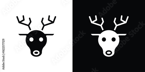 Deer rudolph icon silhouette collection in black and white flat solid versions for graphic designs