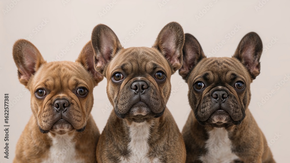 Fototapeta premium Selective focus on three Frenchie dogs