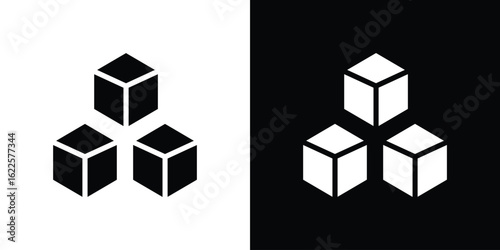 Cubes icon silhouette collection in black and white flat solid versions for graphic designs