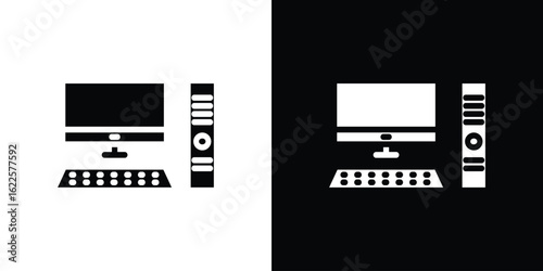 Computer icon silhouette collection in black and white flat solid versions for graphic designs