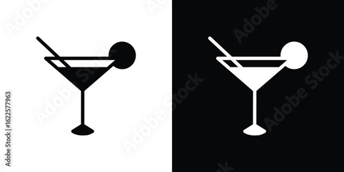 Citrus Martini glass icon silhouette collection in black and white flat solid versions for graphic designs