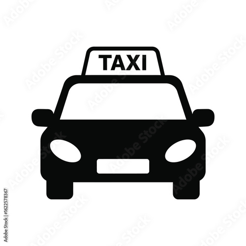 Vector art of taxi cab icon isolated on white background, representing urban transportation, ride services, and city travel in a simple graphic design