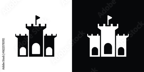 Castle icon silhouette collection in black and white flat solid versions for graphic designs