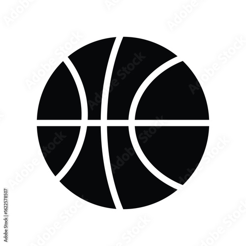 Black Silhouette of a Basketball with Detailed Lines and Patterns