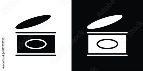 Canned food icon silhouette collection in black and white flat solid versions for graphic designs