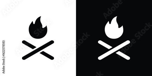 Campfire icon silhouette collection in black and white flat solid versions for graphic designs