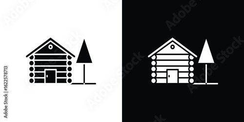 Cabin icon silhouette collection in black and white flat solid versions for graphic designs