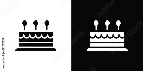 Cake icon silhouette collection in black and white flat solid versions for graphic designs