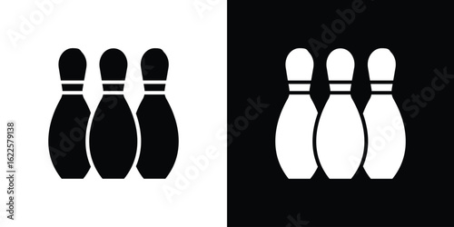 Bowling pins icon silhouette collection in black and white flat solid versions for graphic designs