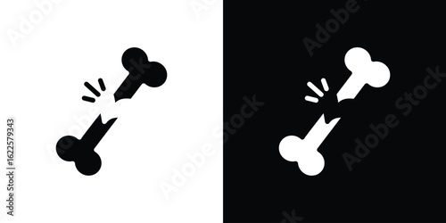 Bone break icon silhouette collection in black and white flat solid versions for graphic designs