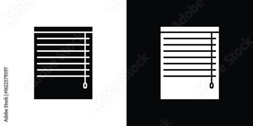 Blinds icon silhouette collection in black and white flat solid versions for graphic designs