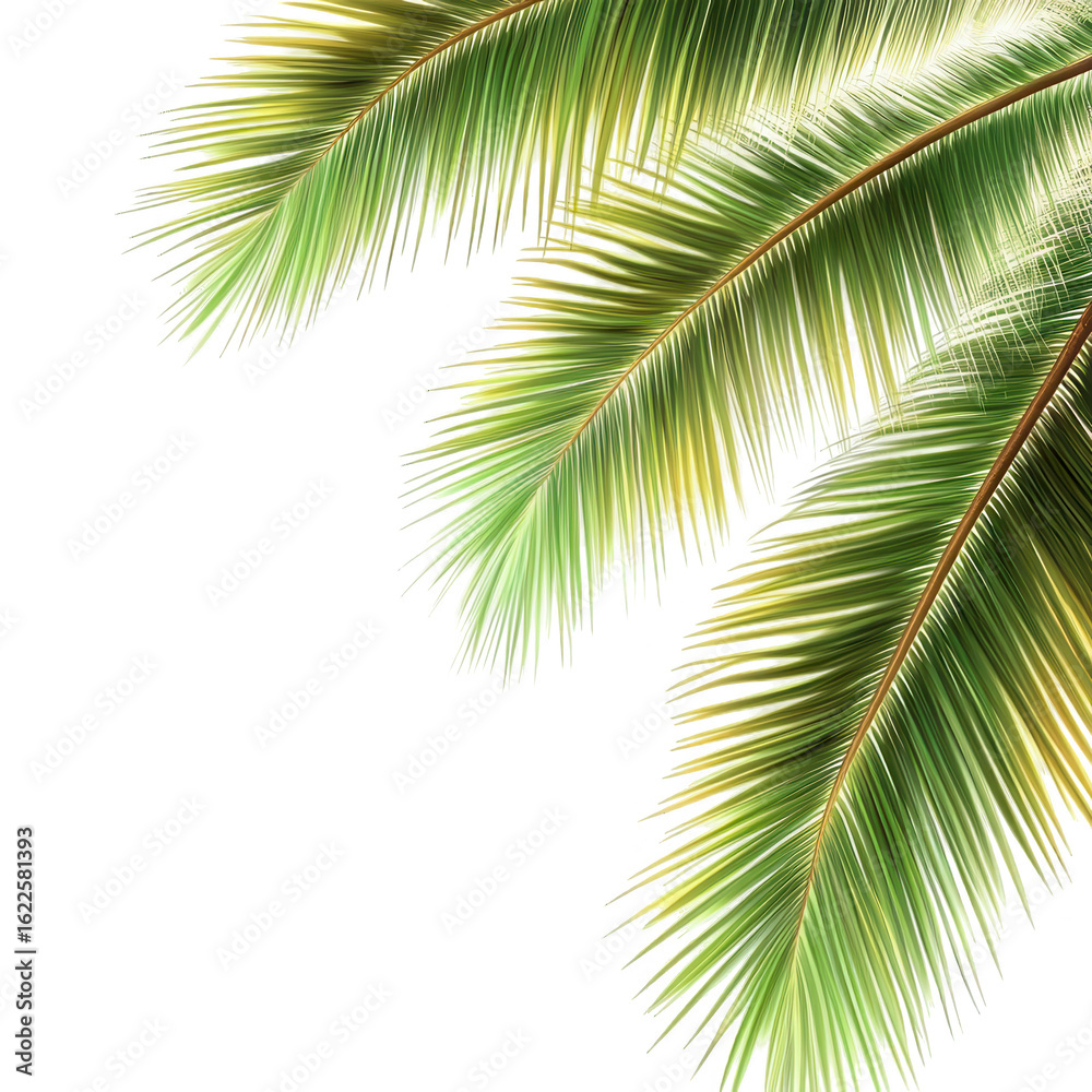 Fototapeta premium Close-up of palm fronds, vibrant green and yellow