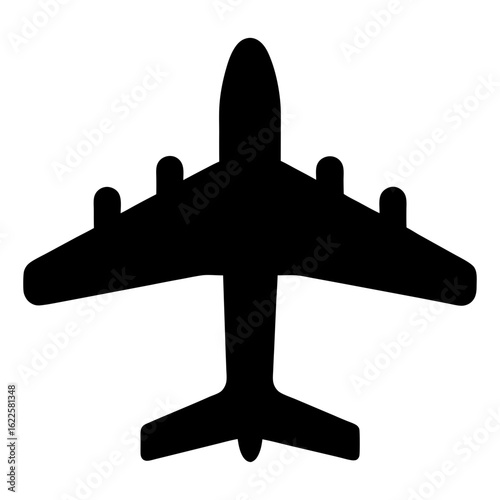 Top view silhouette of a commercial aircraft with multiple engines on wings