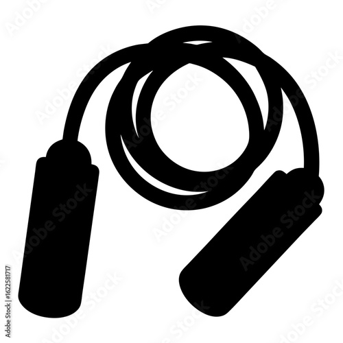 Black and white illustration of a coiled jump rope with handles