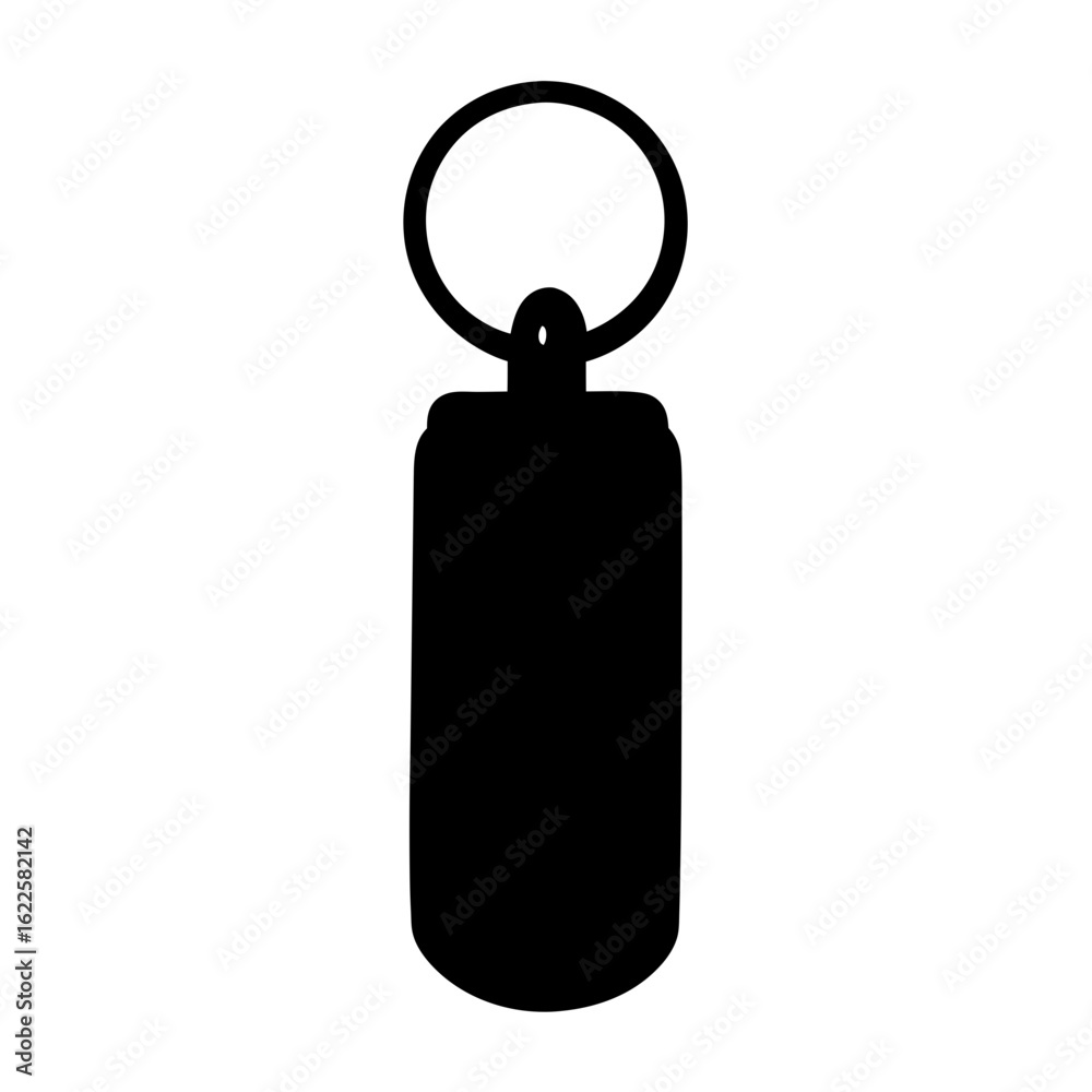 Obraz premium Silhouette of a cylindrical keychain with a ring, presented in black and white