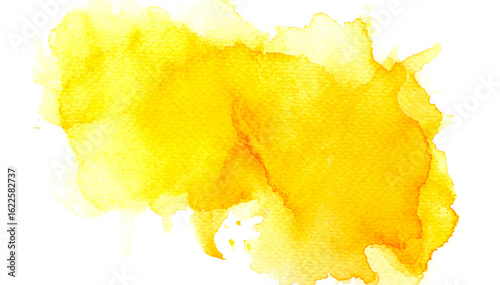 Bright yellow water color painting splash, an abstract artistic ink stain design. A Transparent Background Png image Isolated on white background for creative use.