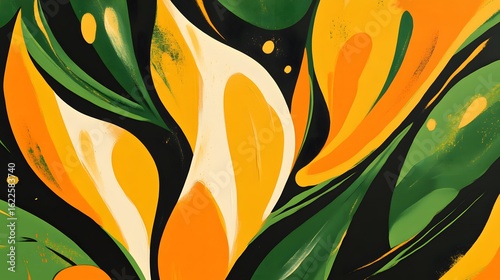 Abstract Orange and Green Floral Painting