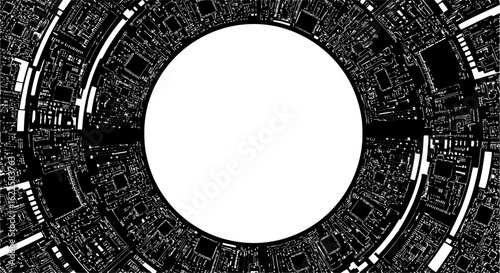 Circuit board circle frame. Abstract digital round frame, hardware board and electronic motherboard pattern vector. Programming science, computer system element