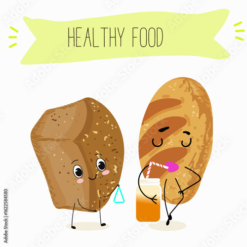 Baked food funny characters, hand drawn vector illustration.