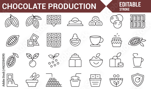 Set of Simple Icons for Chocolate Manufacturing and Ingredient Representation