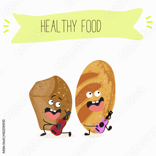 Baked food funny characters, hand drawn vector illustration.