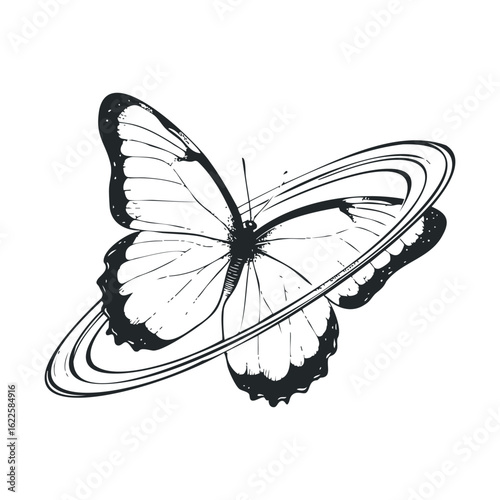 Butterfly with celestial rings representing transformation and beauty
