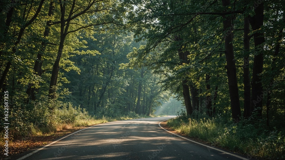 Naklejka premium Illustration of a Tree-Flanked Summer Road