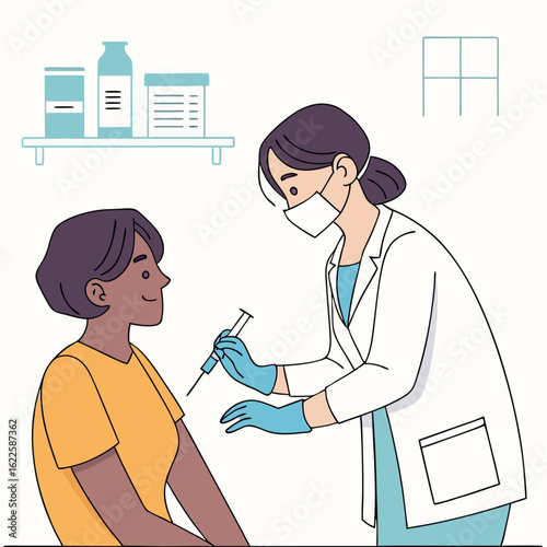 Person getting vaccinated by healthcare worker generated by ai