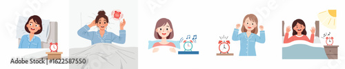 vector young woman wakes up early