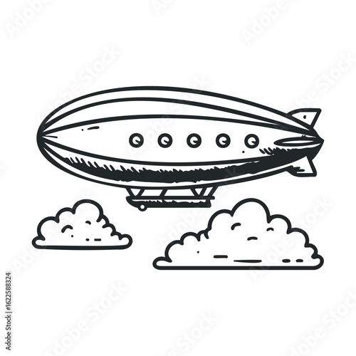 Vintage airship soaring above fluffy clouds for creative design