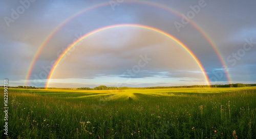 8X Rainbow over green field. A colorful rainbow stretching across the sky above a lush green field, perfect for spring or summer scenes AI generated
(Nature)
Rainbow over green field. A colorful rainb