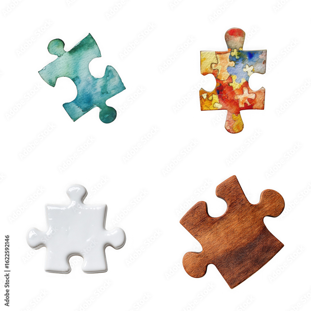 Fototapeta premium Set of isolates without background featuring colorful puzzle pieces for creative fun.