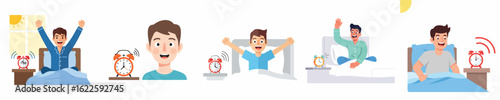 vector young man wakes up early