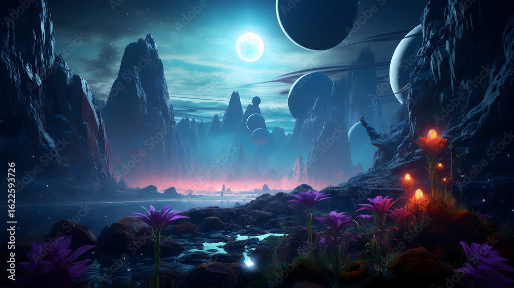 Obraz premium night scene with stars and clouds
