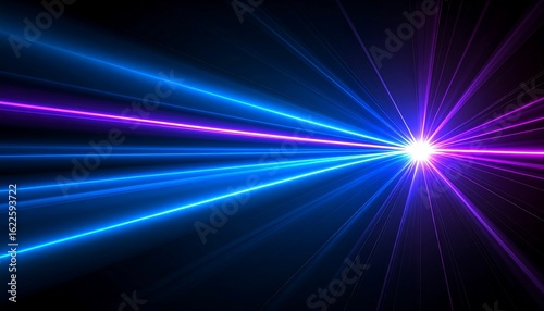Abstract laser beams of light on black.