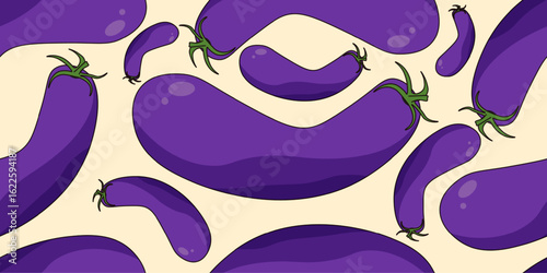 Eggplant Seamless Pattern. Vector illustration of autumn vegetable background. Perfect food wrapping paper wallpaper wall print design. EPS 10