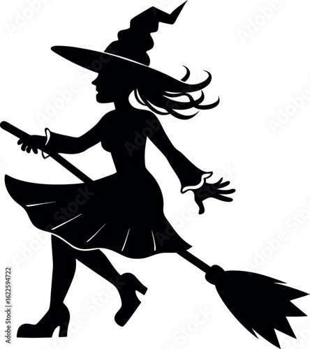 Witch on Broom Silhouette