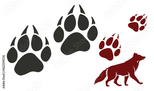 "Wild Animal Paw Prints and Fox Silhouette Vector Set for Tracking and Design"