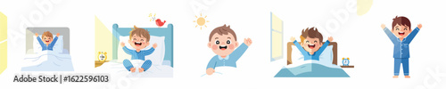 vector a little boy wakes up early