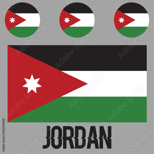 Round Jordan flag . Jordan circle flag . Jordan flag button . Vector illustration