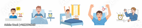 vector young man wakes up early