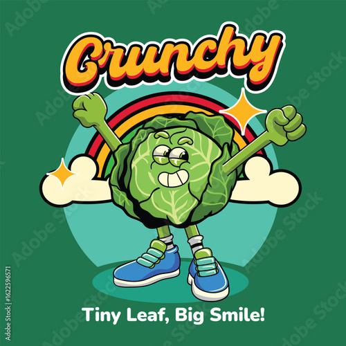 Happy cabbage vegetable in retro comic illustration