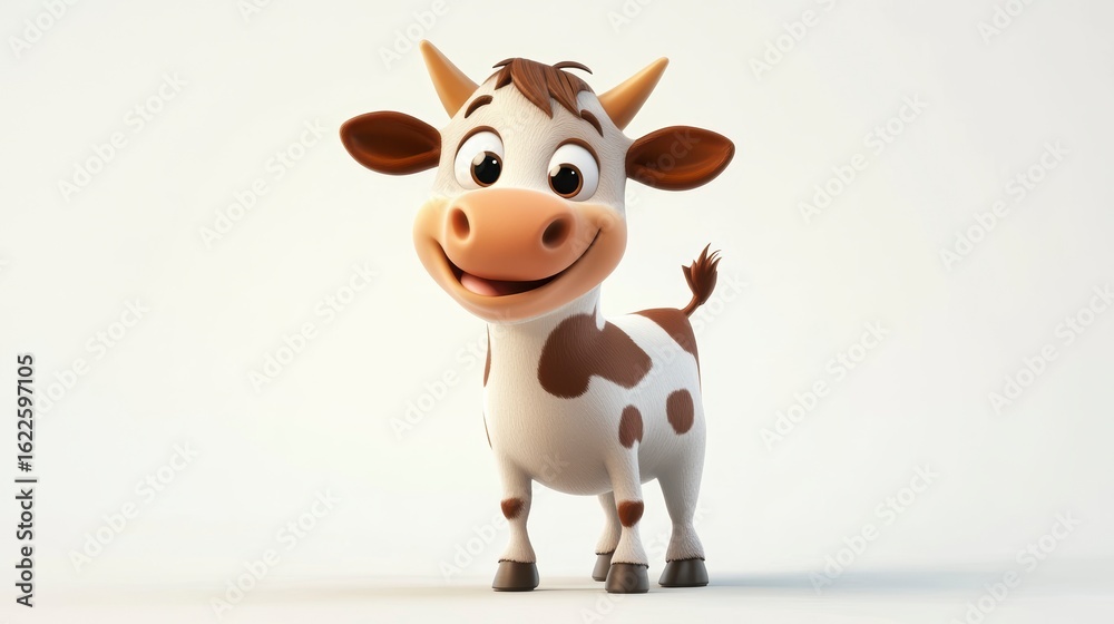 Fototapeta premium Adorable cartoon calf, 3D render, white background.