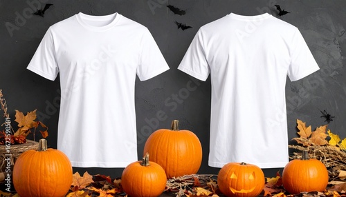 Black and white color t shirt mockup on Halloween studio preset