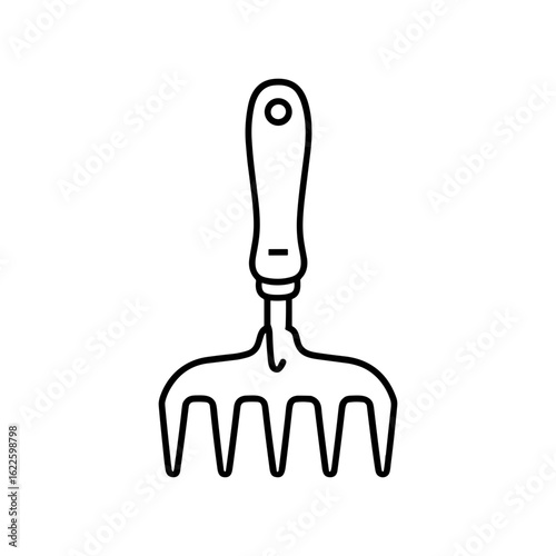 Garden Hand Rake A minimalistic line art representation of a garden hand rake, a tool for various horticultural tasks.