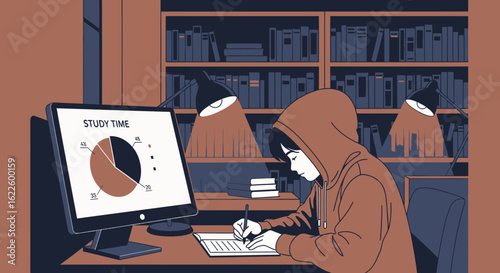 Hooded Student Engaged In Digital Study Session At Home